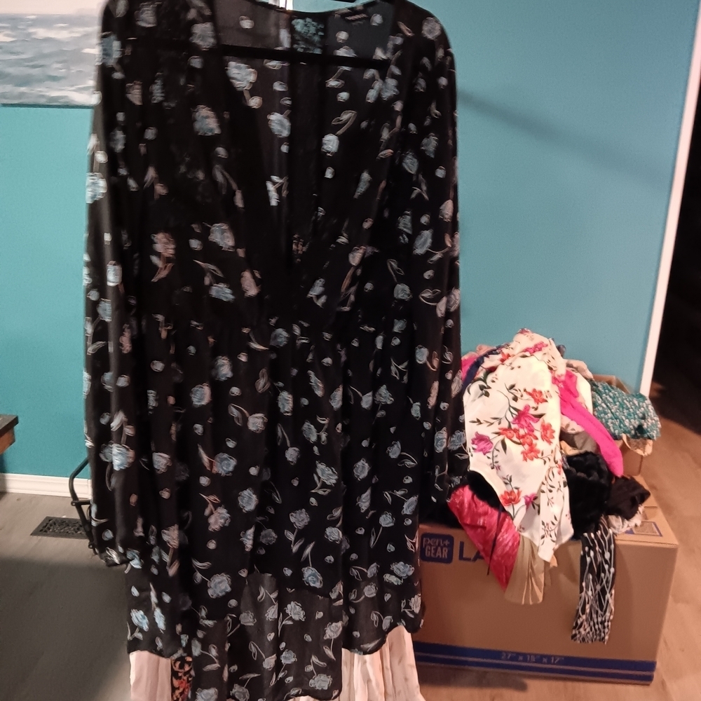 Torrid Floral Black and Blue Dress - Picture 1 of 8